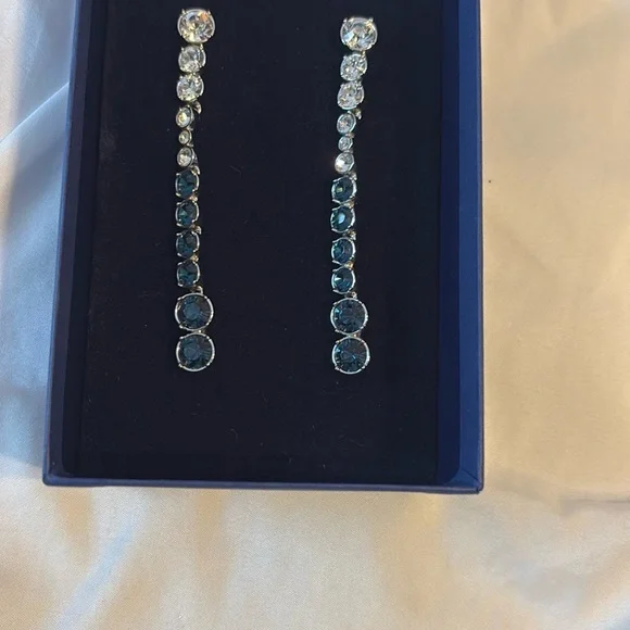 Swarovski Silver and Blue Crystal Drop Earrings - Picture 2 of 7